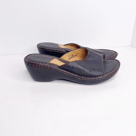 Born Concepts Sz 7 Womens Dark brown Leather Wedge Slip On Sandals - Picture 2 of 10